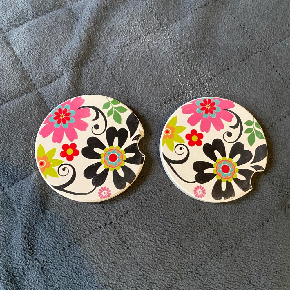 🆕 Floral Design Absorbent Car Coasters 2 Pack, Auto Coasters for Cup Holders 🆕